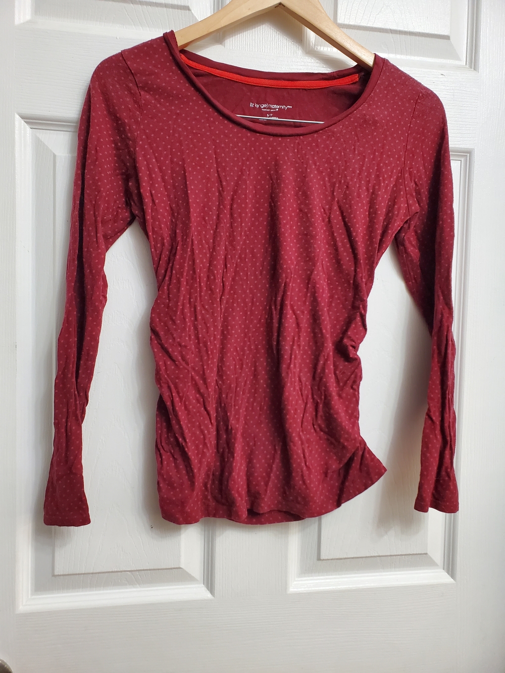 Liz Lange Maternity Burgundy Dot Long-Sleeve Scoop Neck Top - SIZE S (DAMAGED)
